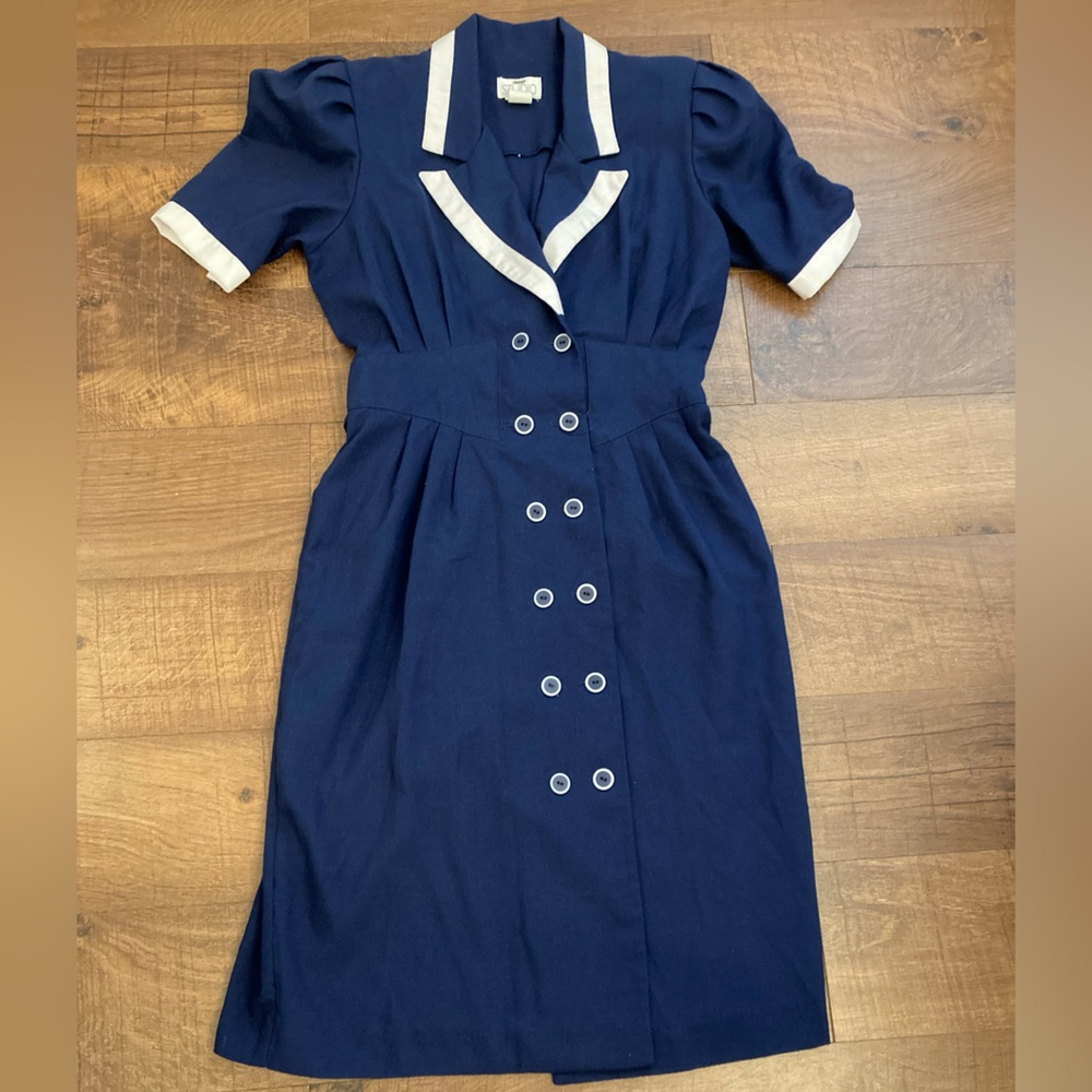 Vintage SGS Studio Nautical Sailor Dress Navy White Preppy Vintage Size 12A